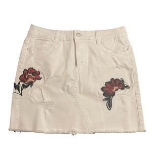 Medium White Floral Denim Skirt